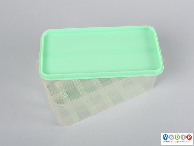 Top view of a food container showing the inner surface of the lid.