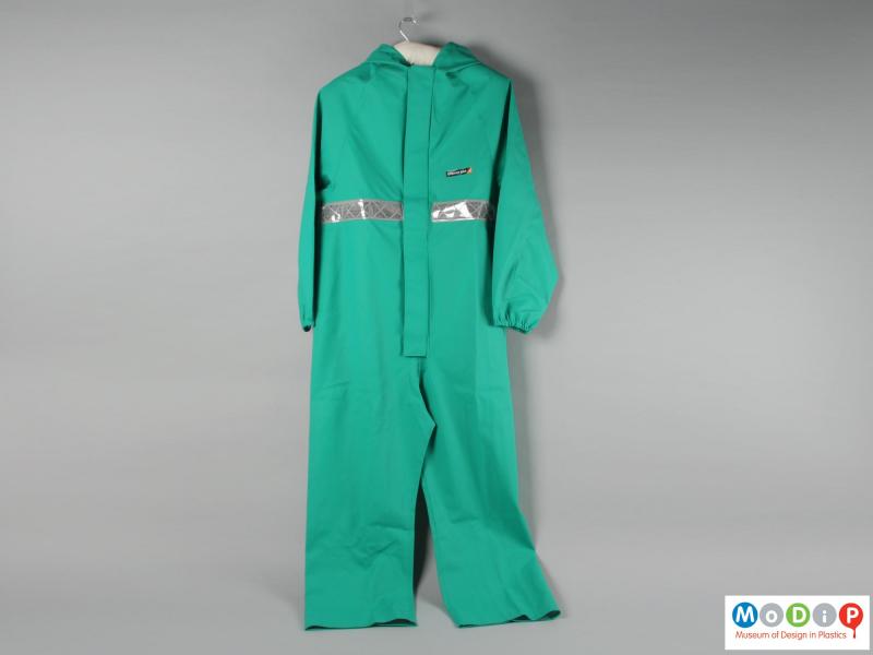 Front view of a set of coveralls showing the elasticated cuffs.