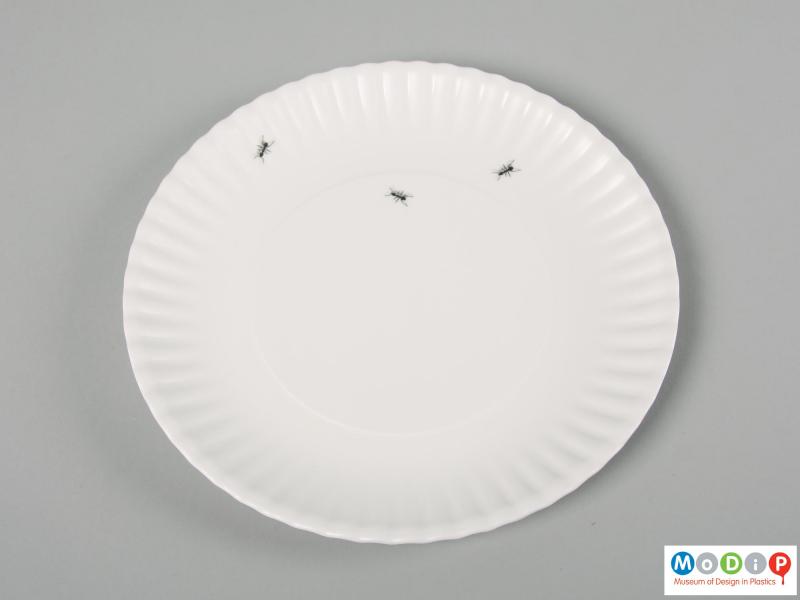Top view of a set of plates showing the printed ants.