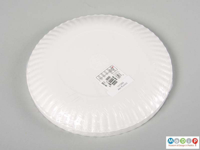 Underside view of a set of plates showing the packaging.