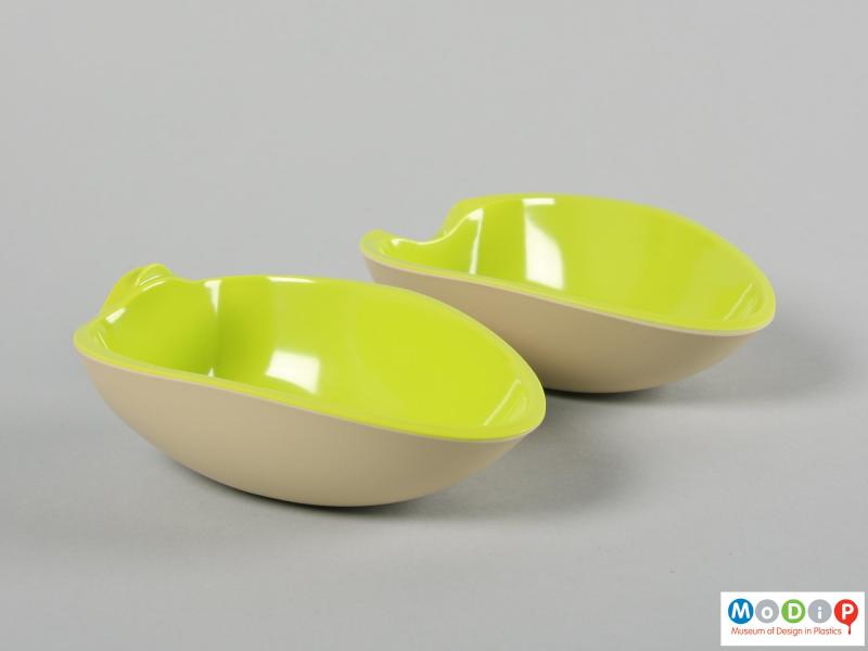 Side view of a serving bowl showing the two bowls side by side.