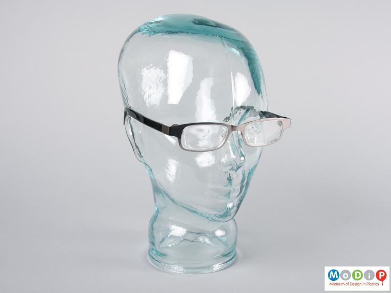 Front view of a pair of glasses showing the metal frames.