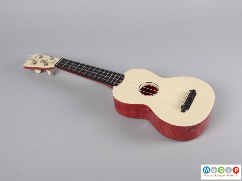 Top view of a ukulele showing the chordmaster.