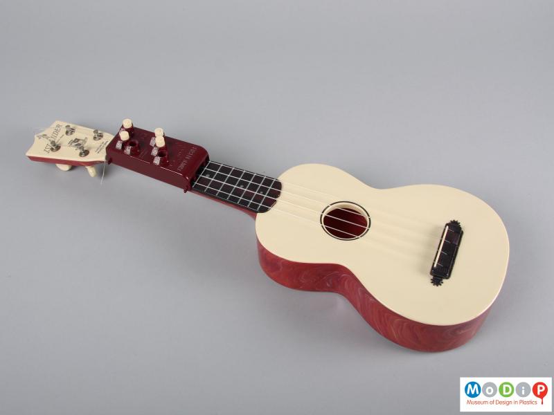 Side view of a ukulele showing