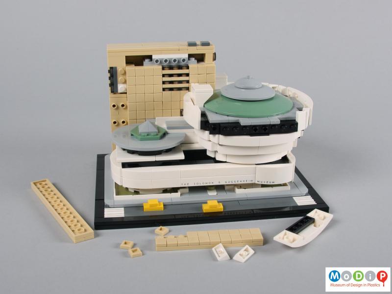 Front view of a Lego set showing some of the pieces.