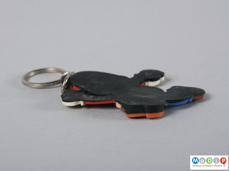 Side view of a keyring showing the flat back.