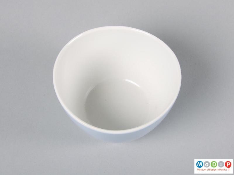 Top view of a bowl showing the white inner surface.
