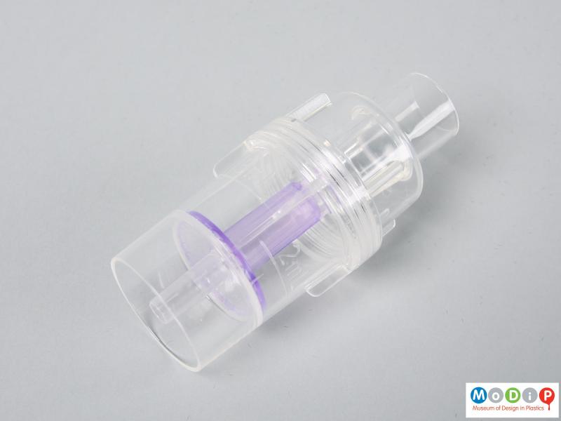Close view of a nebuliser mask showing the chamber.