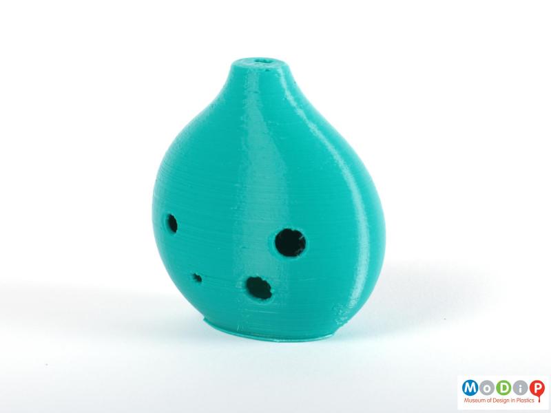 Side view of an Ocarina showing the printed layers and unfinished surface.