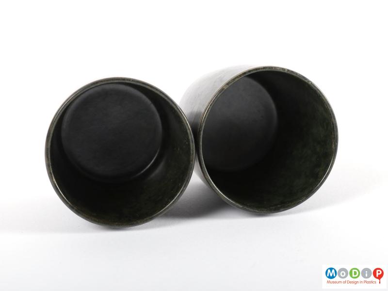 Top view of a pair of egg cups showing the inner surfaces.