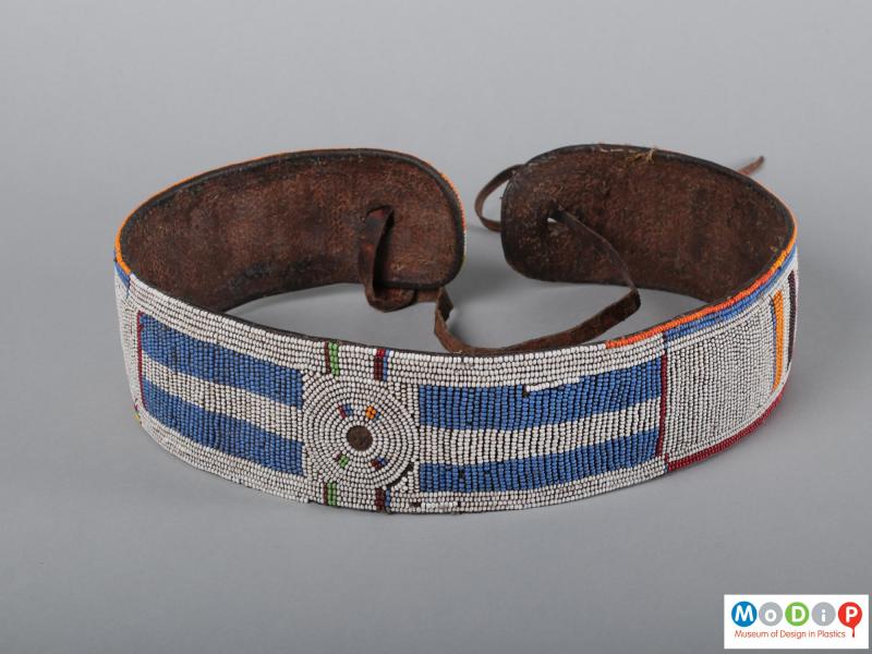 Front view of a belt showing the bead work.