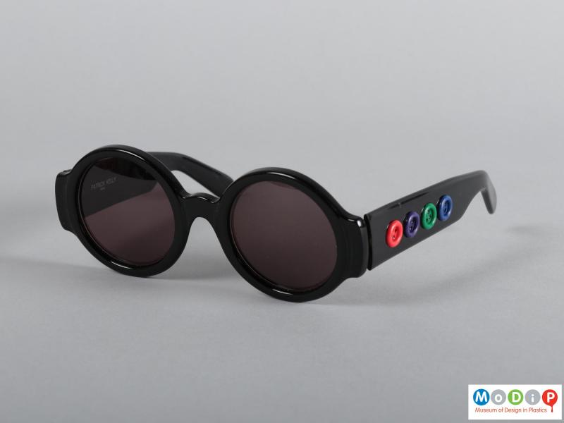 Front view of a pair of sunglasses showing the round frames.