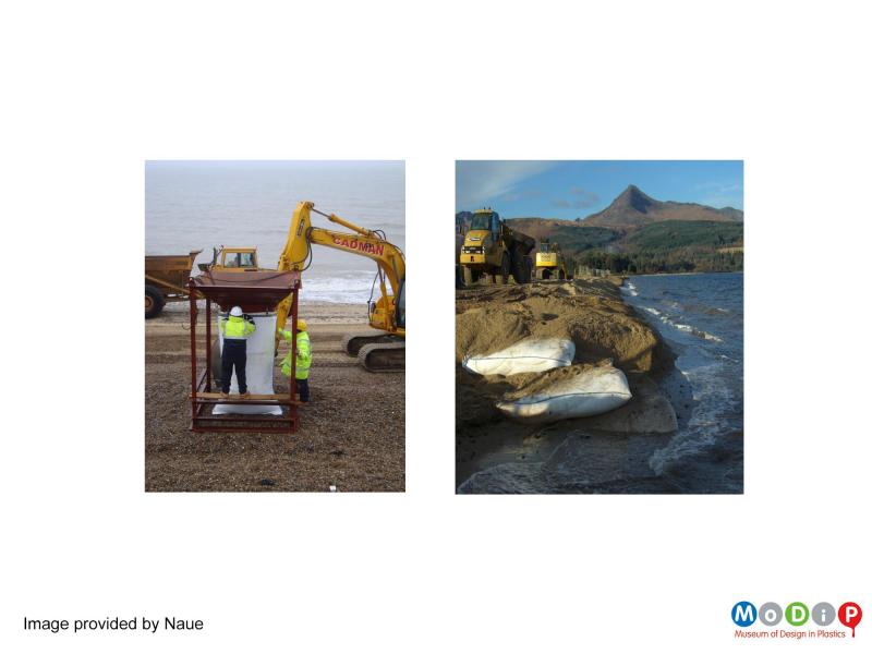 Images provided by Naue showing the sand bags being filled and in situ.