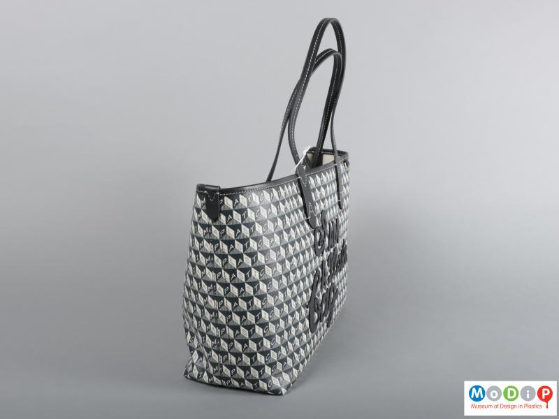 Side view of a bag showing the printed cuboid pattern.