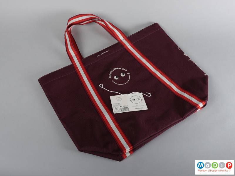 Front view of a bag showing the swing tag.