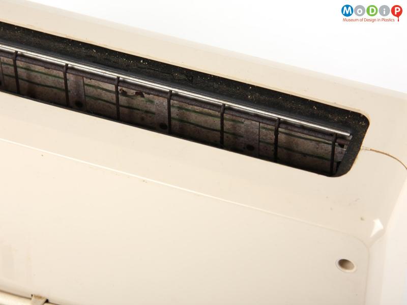 Close view of a Russell Hobbs toaster showing the heating element.