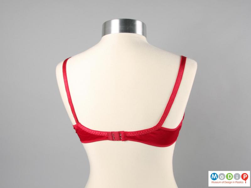 Rear view of an underwired bra showing the back and shoulder straps.