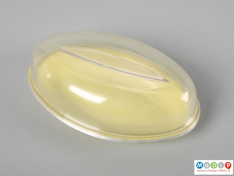 Top view of a butter dish showing the lid.