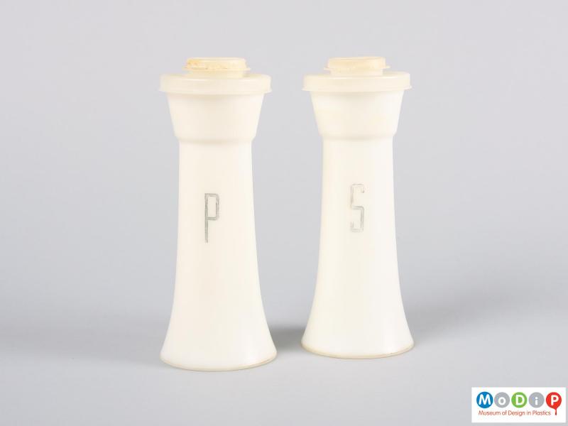 Side view of a salt shaker showing both shakers.