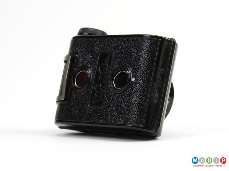 Side view of a camera showing the textured body.
