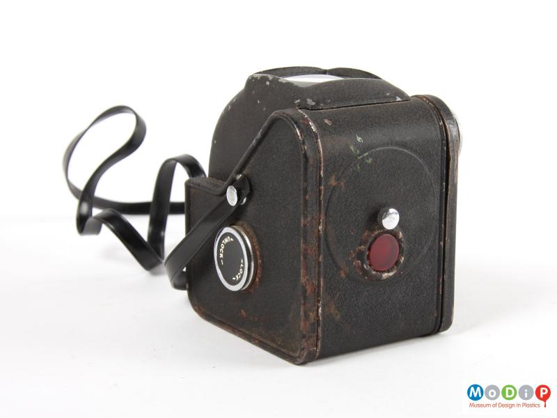 Rear view of a camera showing the hinged back panel.