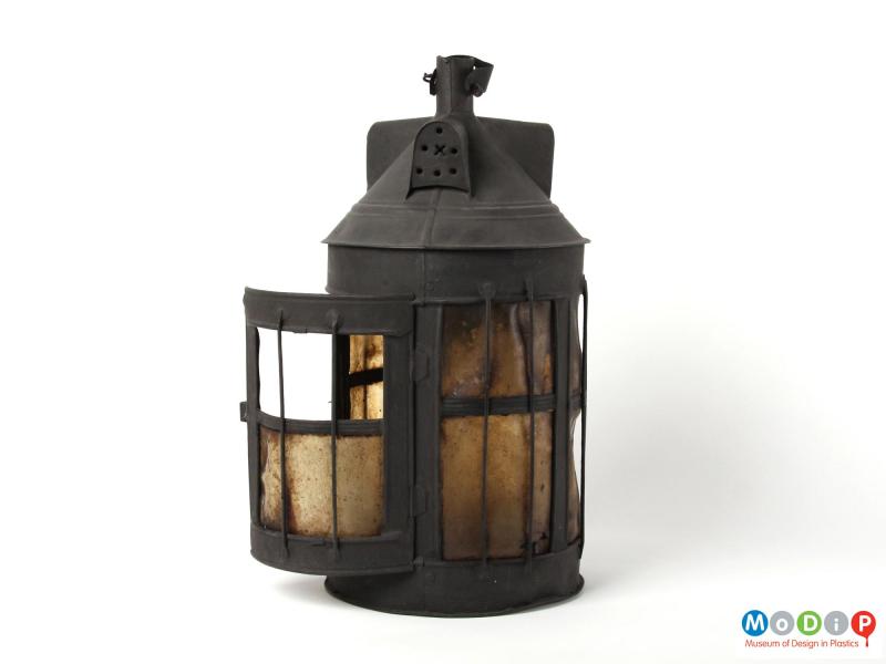 Side view of a lantern showing the open door.