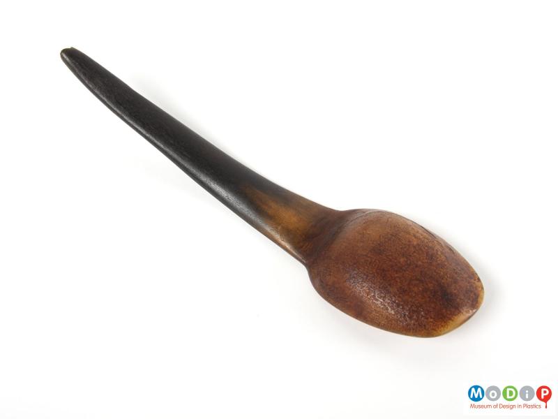 Underside view of a spoon showing the bowl and handle.