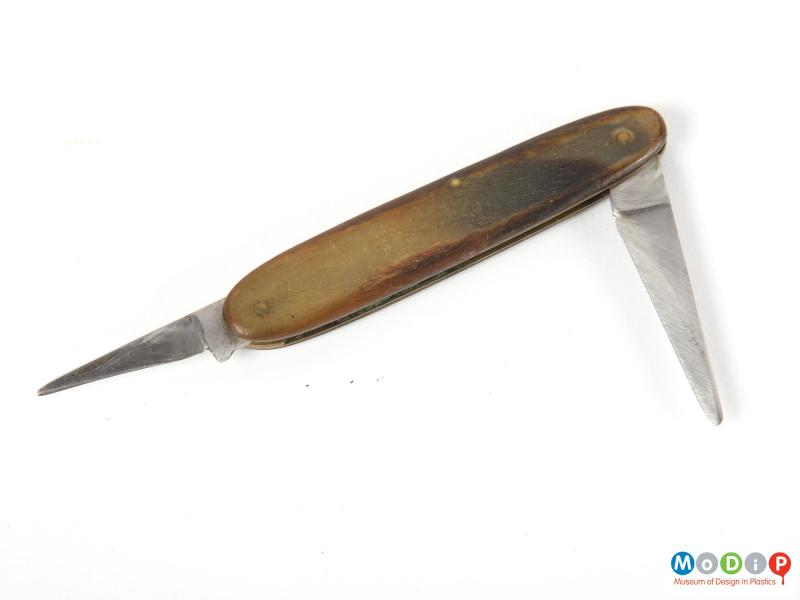 Side view of a penknife showing the horn scales.