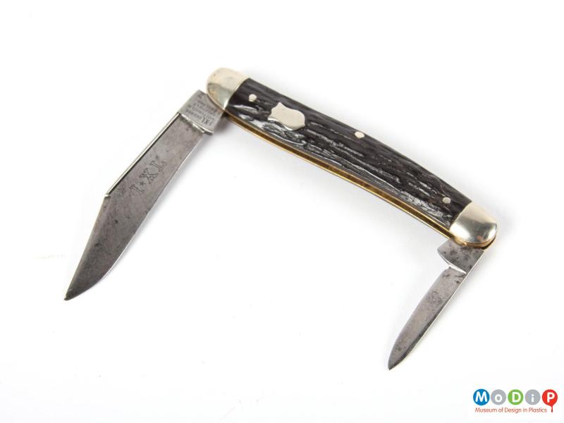 Side view of a penknife showing the folded blades.