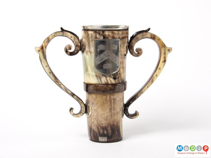 Side view of a loving cup showing the two handles.