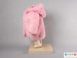 Side view of a pink hooded coat showing the left sleeve and the hood.