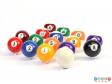 Side view of a set of pool balls showing the glossy surfaces.
