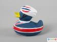 Side view of a duck showing the union flag motif.