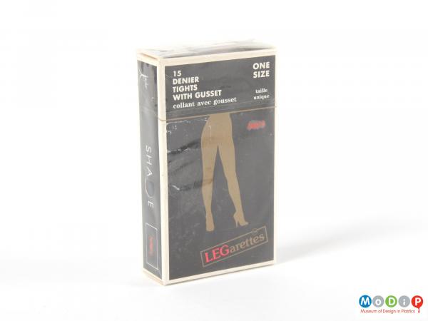 Front view of a packet of tights showing the packaging.
