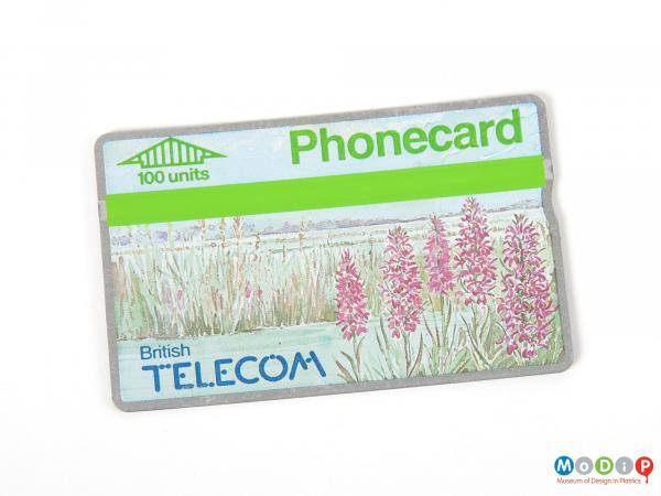 Front view of a BT phonecard showing the upper surface of the card.