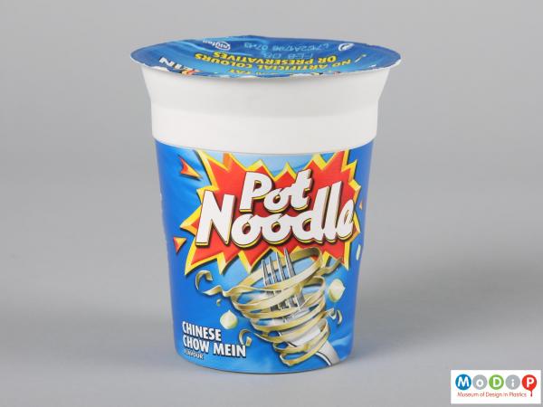 Front view of a Pot Noodle Cup showing the printed design.