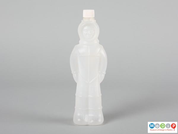 Front view of an astronaut bottle showing the moulded detail of his suit and face.