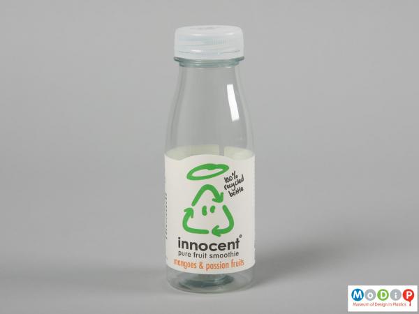 Front view of an Innocent Smoothie bottle showing straight lines of the bottle's form.
