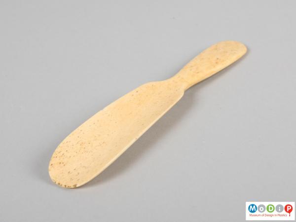Side view of a shoe horn showing the smooth surface.