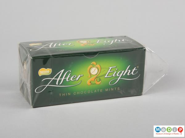 Side view of a box showing the wrapper.