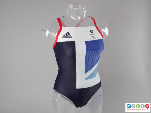 Front view of a swimming costume showing the Union Flag pattern.