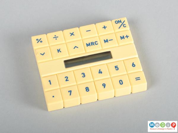 Top view of a calculator showing the block shaped keys.