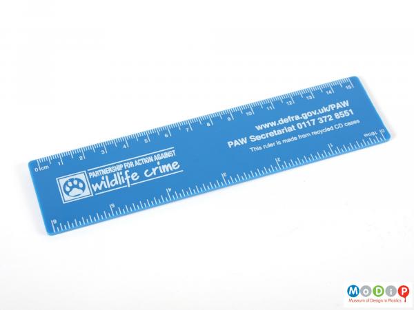 Front view of a ruler showing the printed inscription.