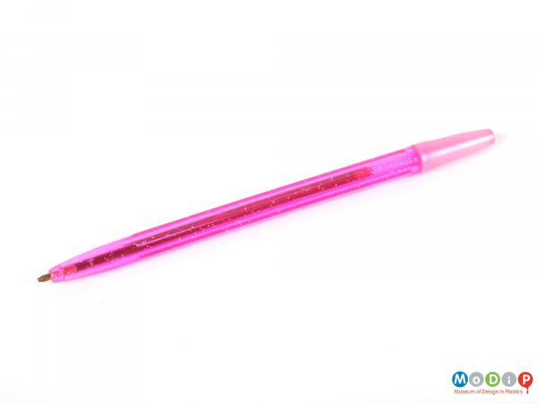 Side view of a pen showing the translucent barrel.