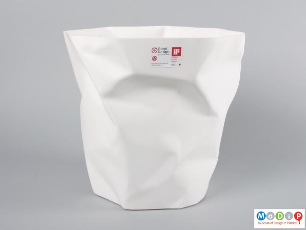 Side view of a bin showing the crumpled effect.
