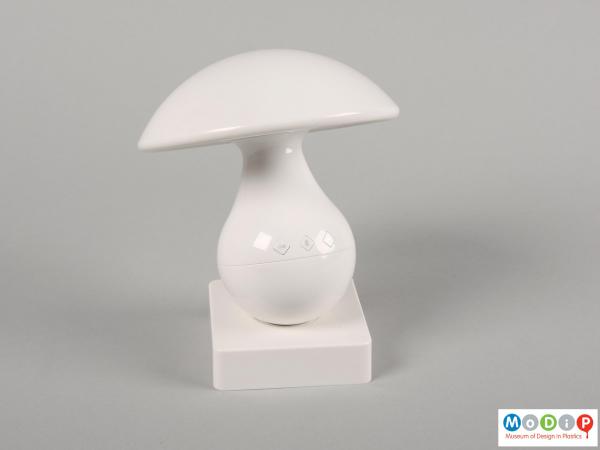 Side view of a speaker showing the mushroom shape.