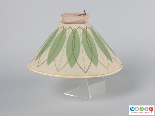 Side view of a lamp shade showing the conical shape.