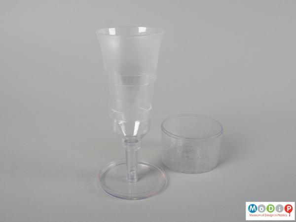 Side view of a pop up glass showing the extended glass.