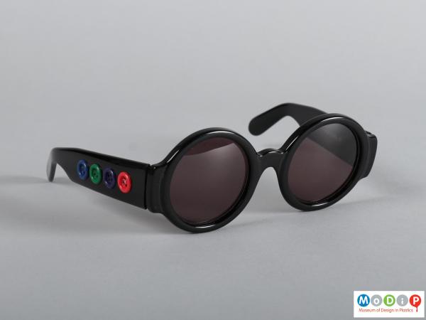 Front view of a pair of sunglasses showing the round lenses.