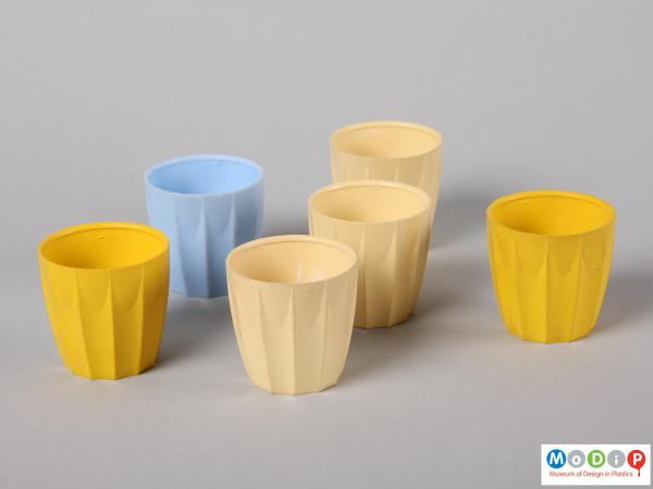 Top view of six nBware egg cups showing the distinct moulded ribbing down the side of the cups.